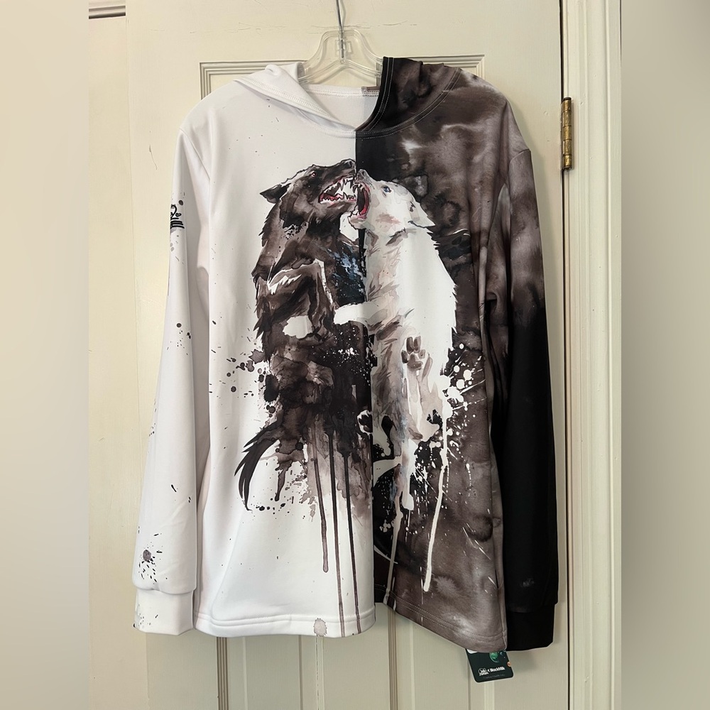 BlackMilk Lora Zombie Collab: Two Wolves hoodie sweater, oversized. NWT.